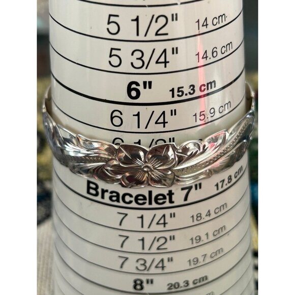 925 Sterling Silver Hibiscus Bangle - Picture 5 of 5